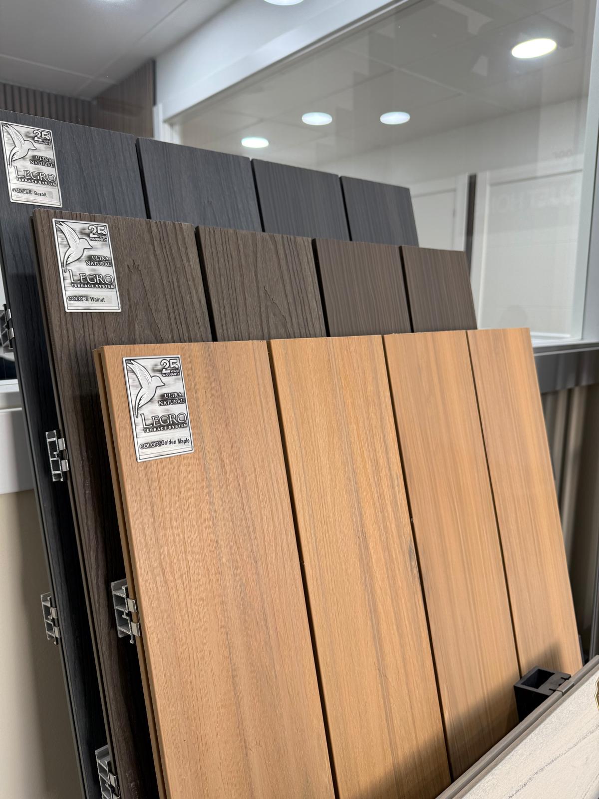 Muestras de parquet en tonos oscuros LEGRO: Basalt, Walnut y Golden Maple