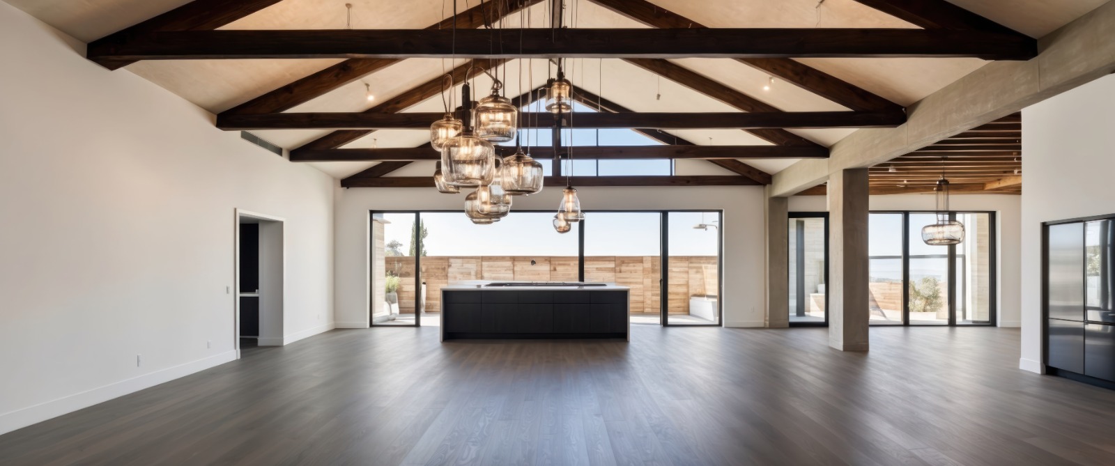 Parquet oscuro en casa de techos altos