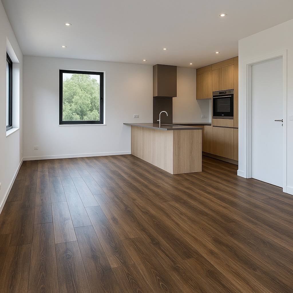 Suelo vinílico imitación madera en cocina moderna