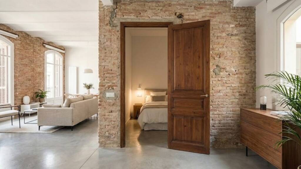 La solución perfecta para espacios reducidos: instalamos un sistema empotrado en tabique que permite integrar el dormitorio con el salón, ganando 1,5m² de espacio útil.