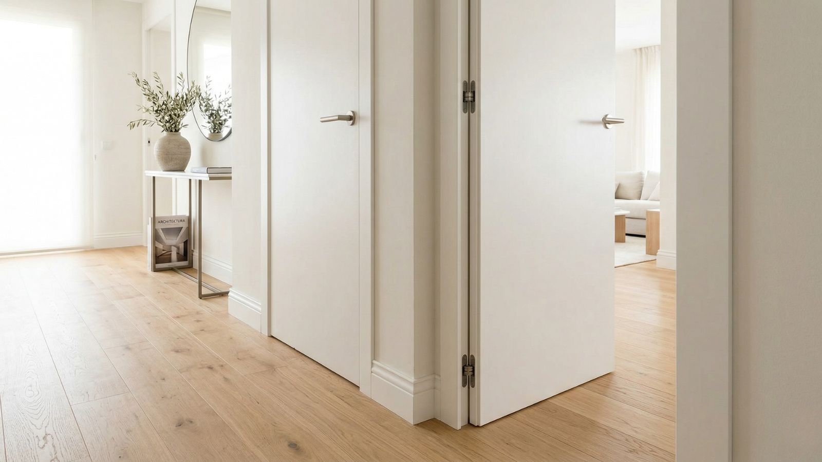 Instalación de parquet de roble natural y puertas de diseño