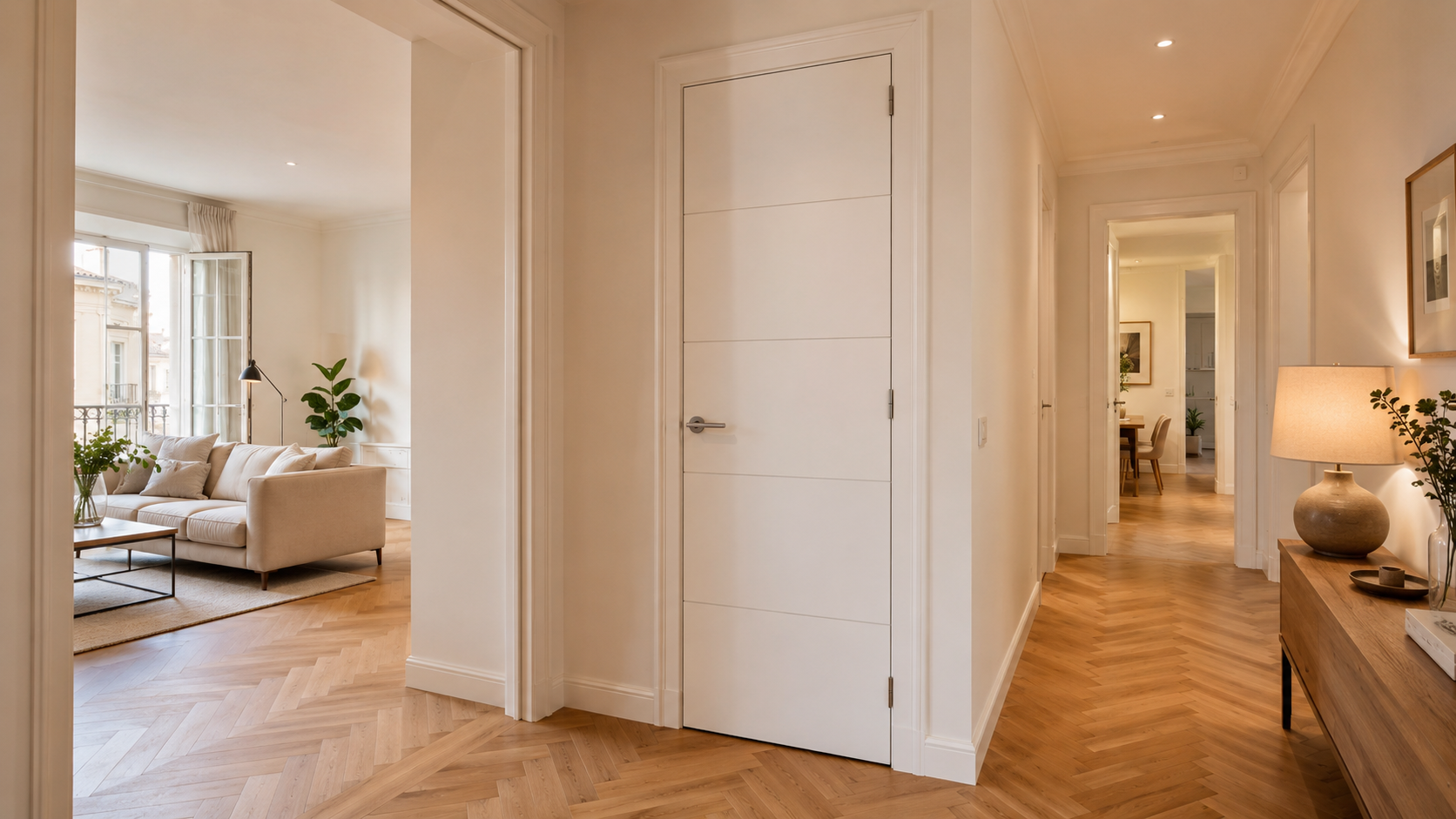 Instalación de puertas lacadas blancas en un piso de Sarrià