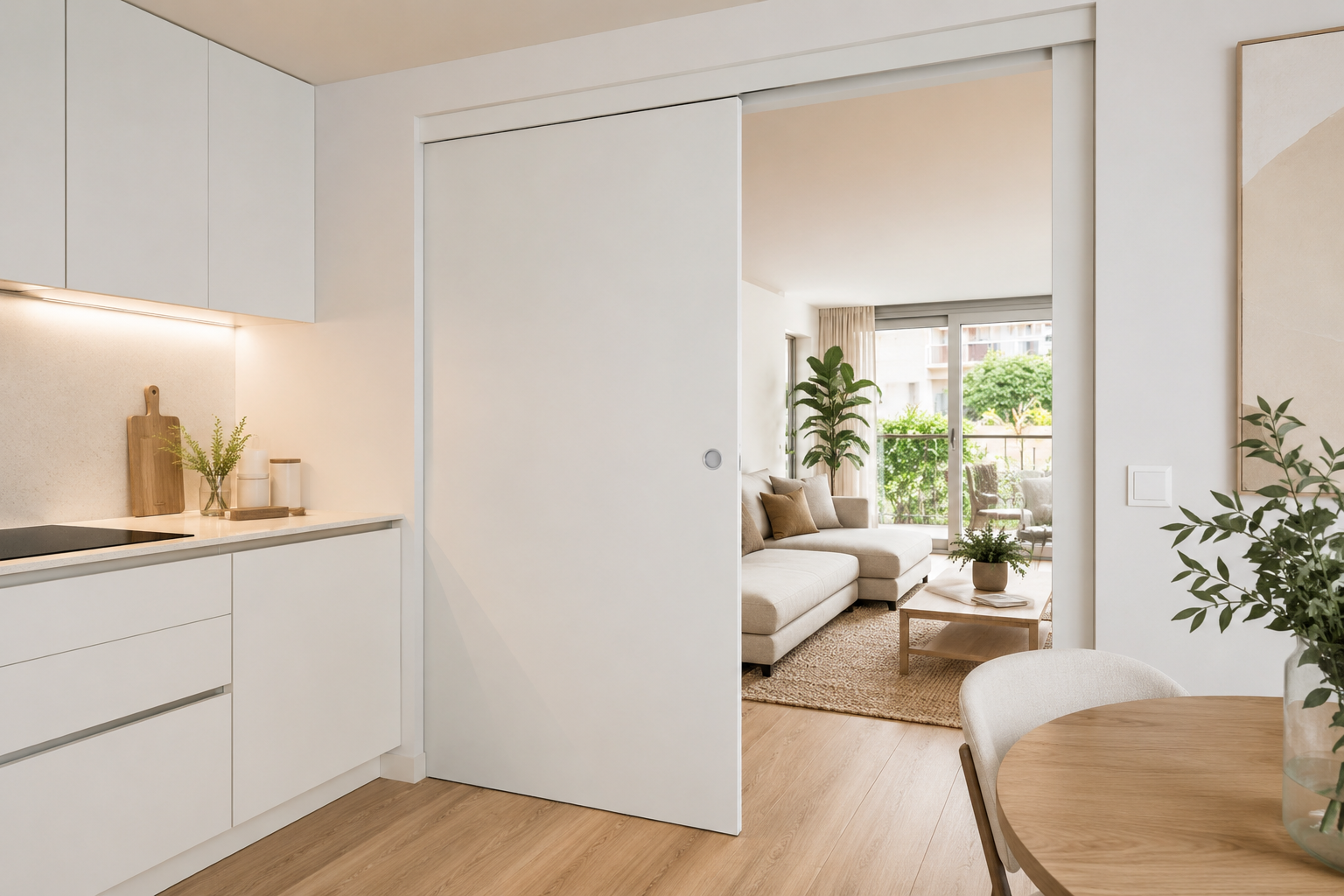 Instalación de puertas correderas entre cocina y salón en Esplugues