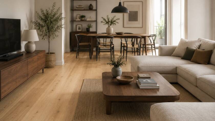 Aprende a combinar parquet y muebles sin crear un espacio artificial. Claves para conseguir una vivienda equilibrada y con personalidad.
