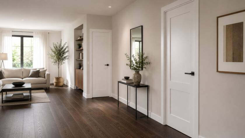 Descubre cómo combinar puertas blancas con un suelo oscuro para ganar contraste, luz y equilibrio en tu vivienda.
