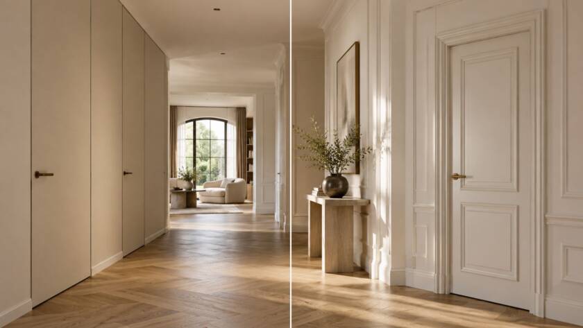 Cuando llega el momento de renovar las puertas interiores, una de las decisiones más visibles es elegir entre superficies lisas o diseños con molduras. No existe una opción universalmente mejor. Las puertas lisas o con molduras transmiten lenguajes distintos y funcionan mejor cuando se relacionan con la arquitectura, el parquet, la luz y el nivel de protagonismo que queremos dar a la carpintería.