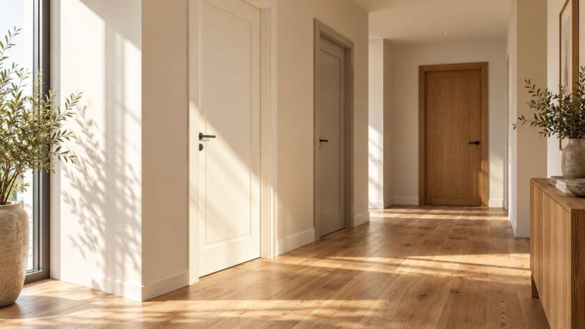 Aprende a combinar parquet y puertas a partir de la luz real de la vivienda, sin obsesionarte con igualar tonos de madera.